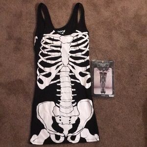 Skeleton dress with thigh high skeleton stockings